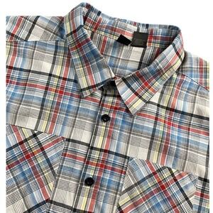 Rusty Men's Size XXL Short Sleeve‎ Plaid Button Up Shirt  Red Blue Yellow Skate